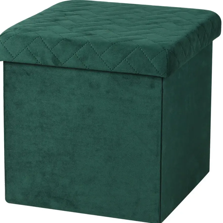 Urban Living poef - hocker - velvet donkergroen - mdf - 38x38 cm