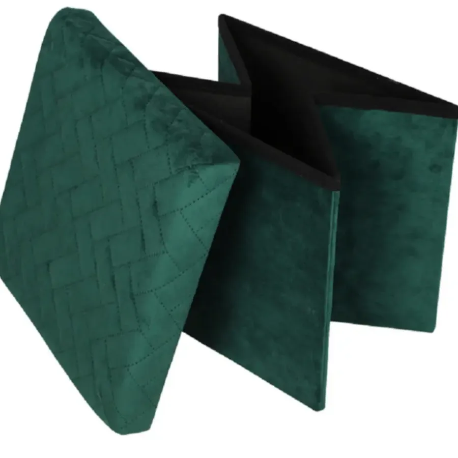 Urban Living poef - hocker - velvet donkergroen - mdf - 38x38 cm