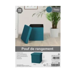 Poefen-Urban Living poef/hocker/opbergbox - zeeblauw - mdf/stof - 38 x 38 cm
