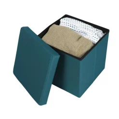 Poefen-Urban Living poef/hocker/opbergbox - zeeblauw - mdf/stof - 38 x 38 cm