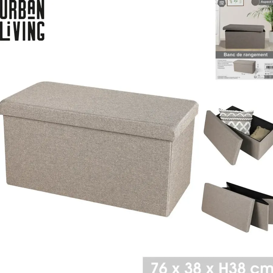 Urban Living poef/hocker/opbergbox - grijs - mdf - 76 x 38 x 38 cm
