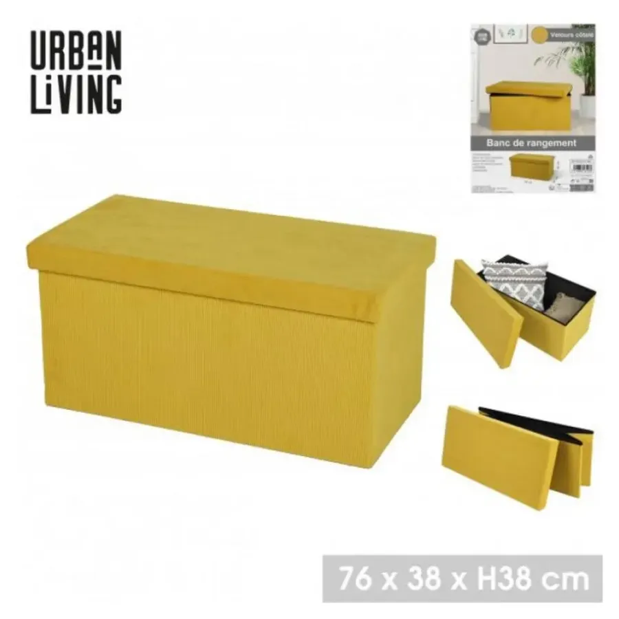 Urban Living poef/hocker/opbergbox - geel - mdf - 76 x 38 x 38 cm