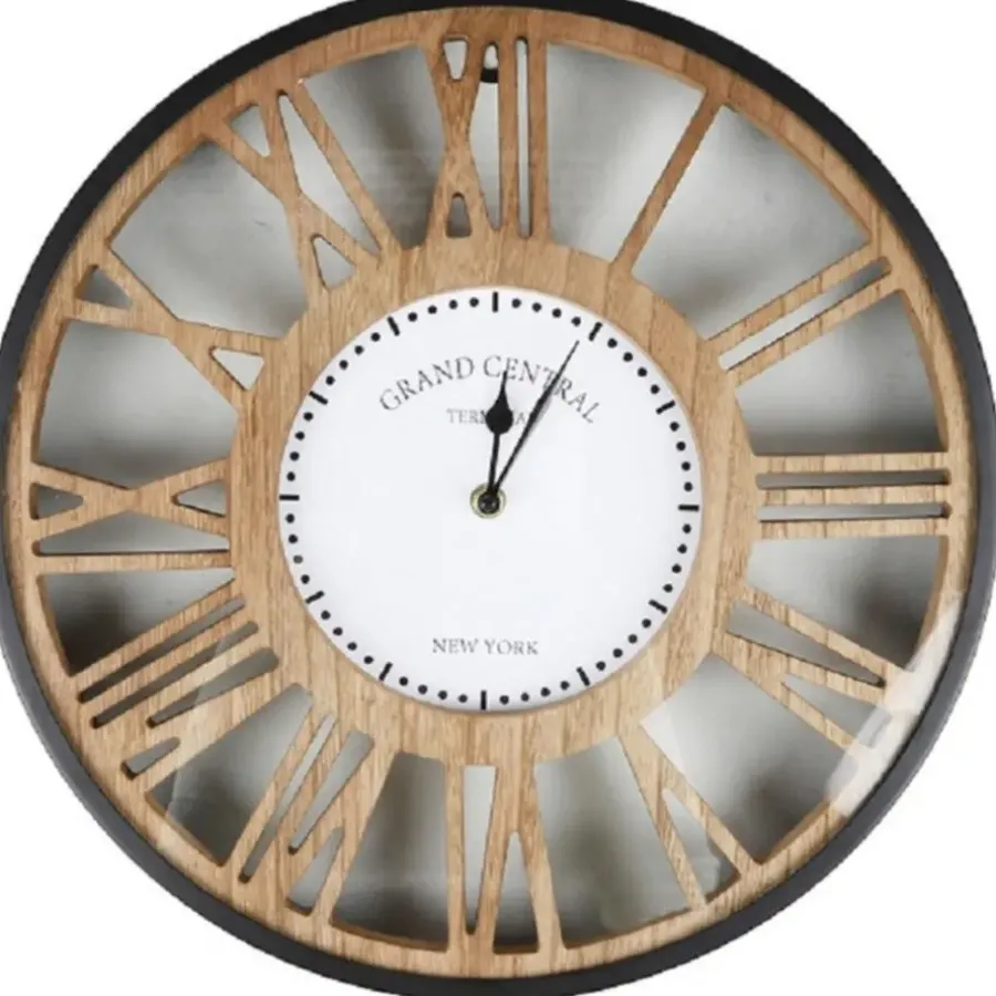 Urban Living Wandklok Grand Central - Open - D40 cm - hout