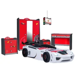 Kinderbedden-Merkloos V2 Sport autobed racebed wit met licht en bekleding