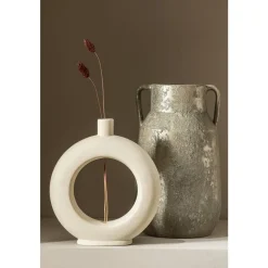 Leen Bakker Vaas Lotus - off-white - keramiek - 22x20x6 cm