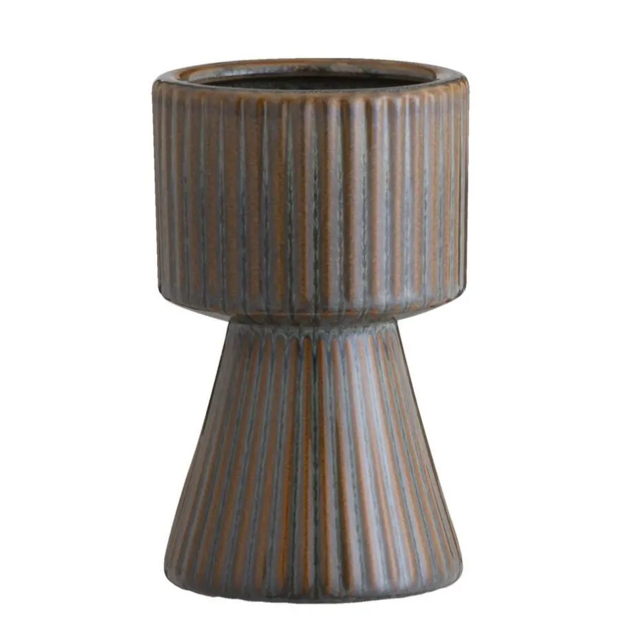 Vazen-Leen Bakker Vaas Ribe - bruin - keramiek - 19,5xØ12 cm