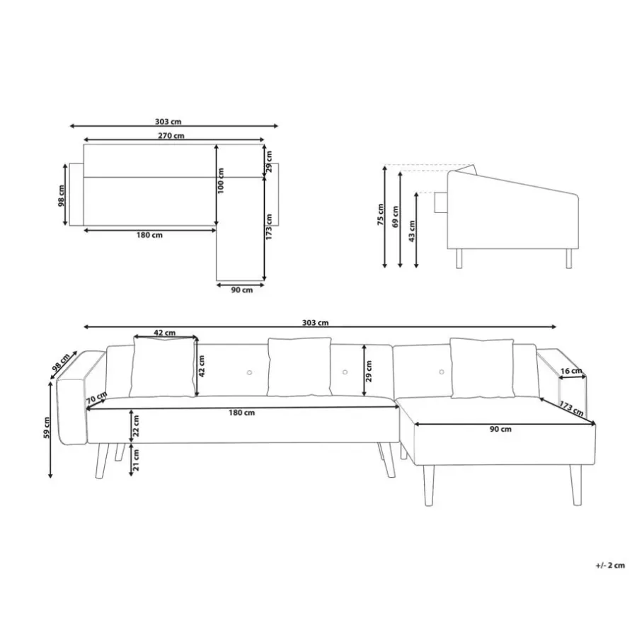 Leen Bakker VADSO - Hoekslaapbank - Lichtbeige - Linkszijdig - Fluweel