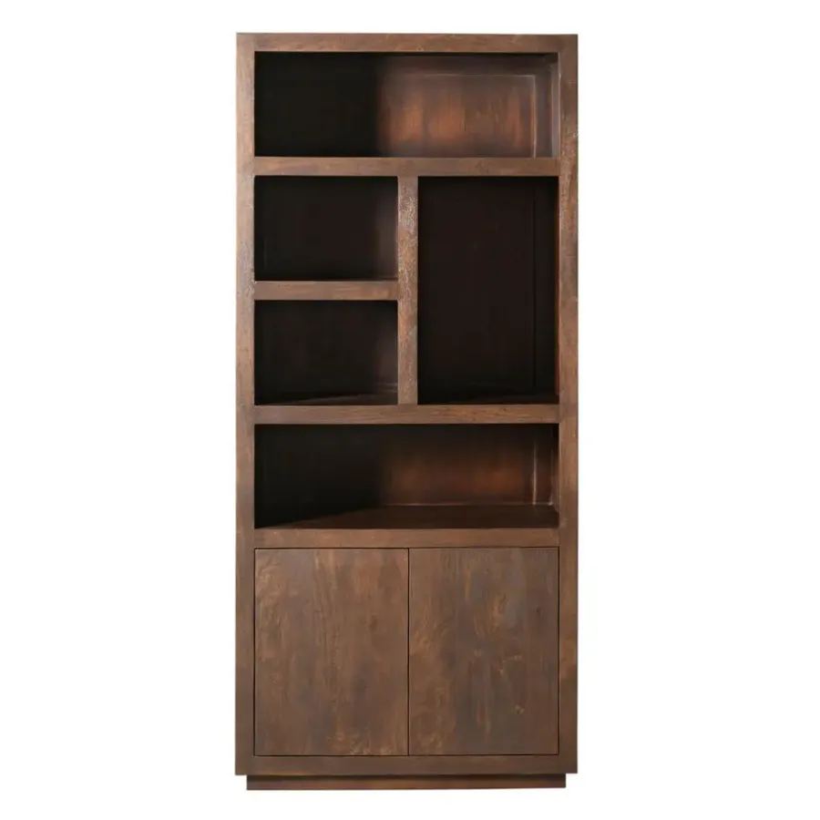Wandkasten-StarFurn Vakkenkast Bruin Hout - 90x45x200cm - Brussel