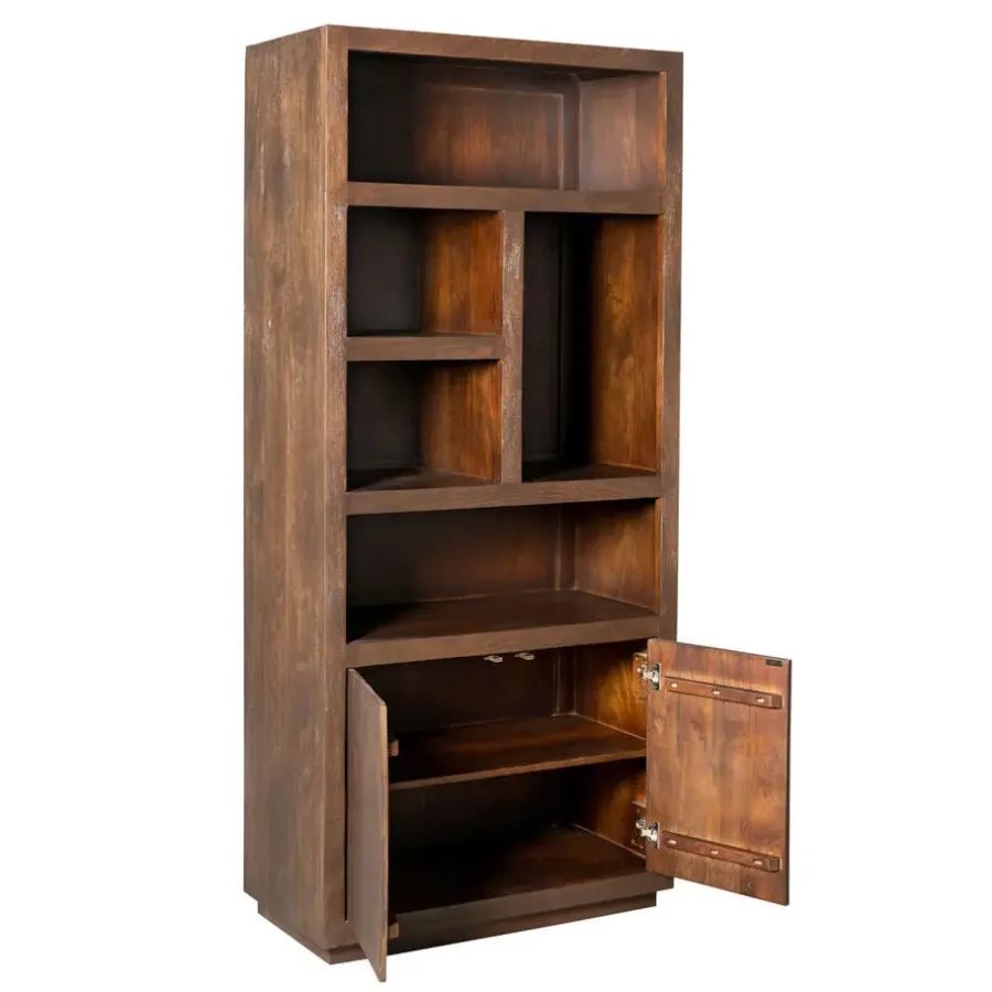 Wandkasten-StarFurn Vakkenkast Bruin Hout - 90x45x200cm - Brussel