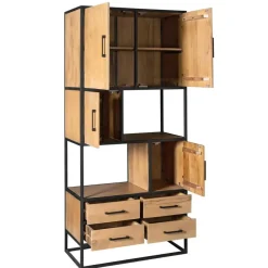 Wandkasten-StarFurn Vakkenkast Naturel Hout/Metaal - 90x45x200cm - Denver