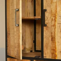 Wandkasten-StarFurn Vakkenkast Naturel Hout/Metaal - 90x45x200cm - Denver