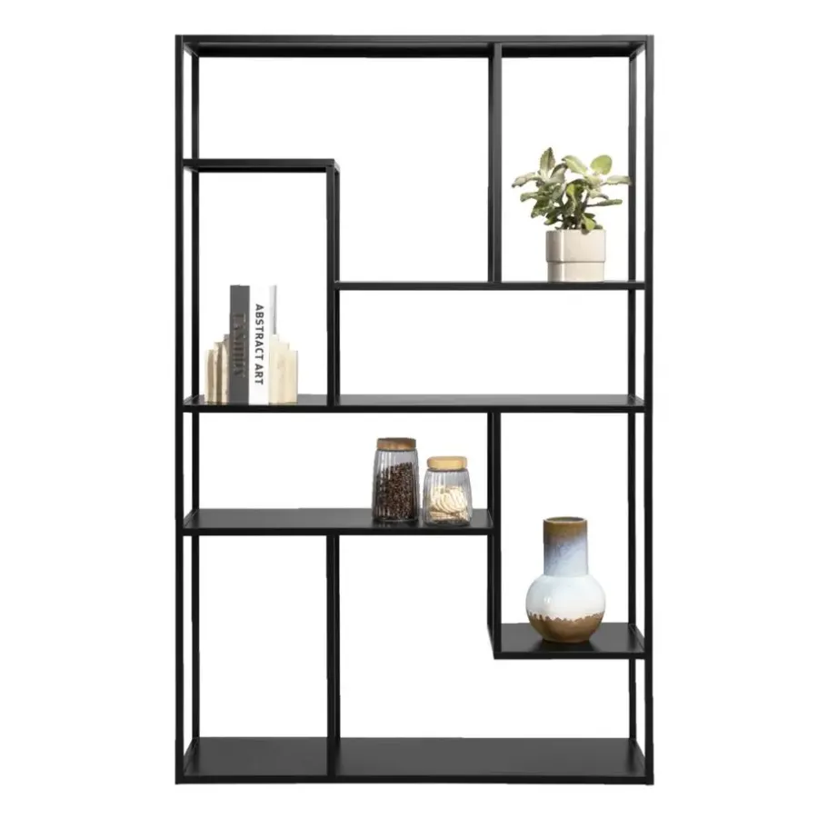 Wandkasten-Leen Bakker Vakkenkast Stan - zwart - metaal - 188x120x35 cm