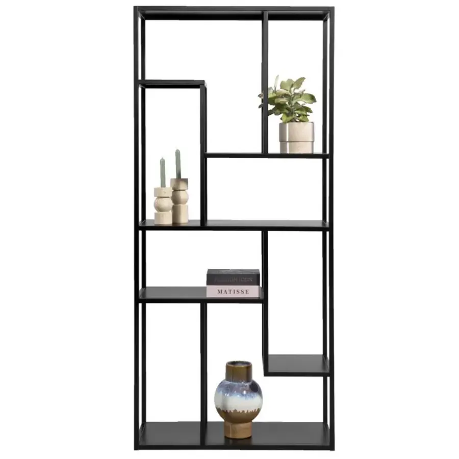 Leen Bakker Vakkenkast Stan - zwart - metaal - 188x85x35 cm