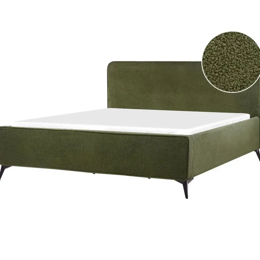 Beliani VALOGNES - Bed - Donkergroen - 180 x 200 cm - Bouclé