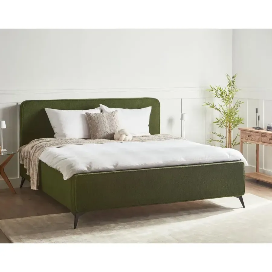 Beliani VALOGNES - Bed - Donkergroen - 180 x 200 cm - Bouclé