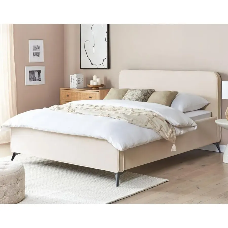 Beliani VALOGNES - Tweepersoonsbed - Beige - 160 x 200 cm - Corduroy