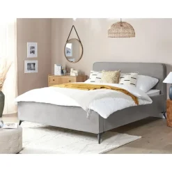 Beliani VALOGNES - Tweepersoonsbed - Lichtgrijs - 160 x 200 cm - Corduroy