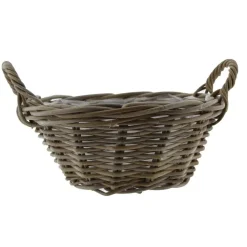 Opbergmanden-Van der Leeden Mand met hengsels - bruin - D43 x H18 cm -rotan
