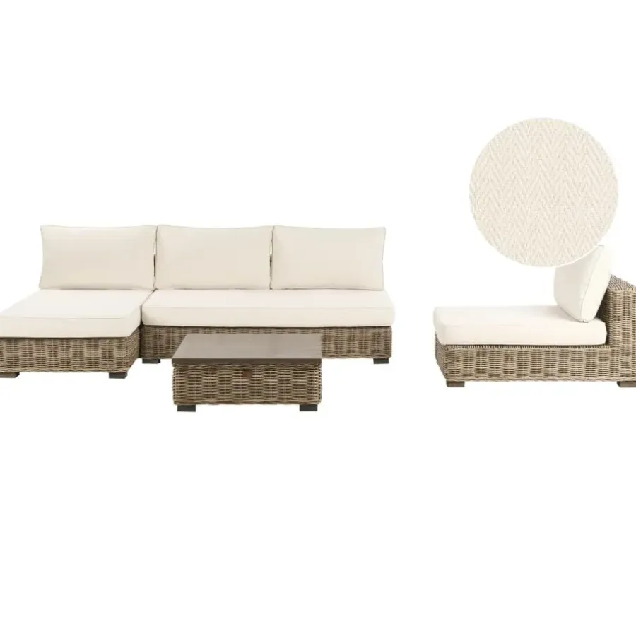 Loungesets-Leen Bakker VARALLO - Loungeset 4-zits - Gebroken wit - Rechtszijdig - Rotan