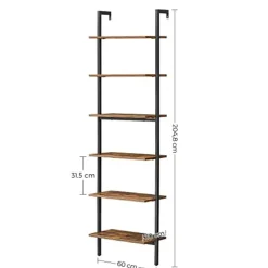 Vasagle Industriele Ladderplank 6 Etages, Wandplank 15 kg Draagvermogen