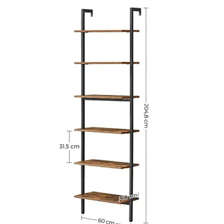 Vasagle Industriele Ladderplank 6 Etages, Wandplank 15 kg Draagvermogen