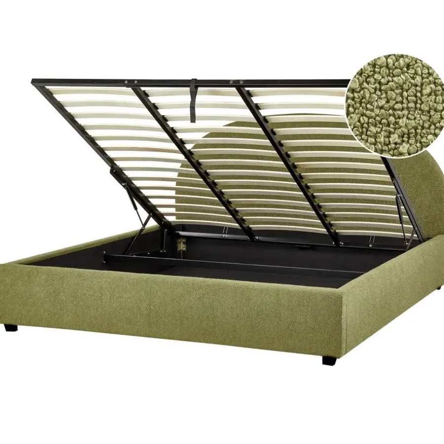 Beliani VAUCLUSE - Bed met opbergruimte - Olijfgroen - 180 x 200 cm - Bouclé