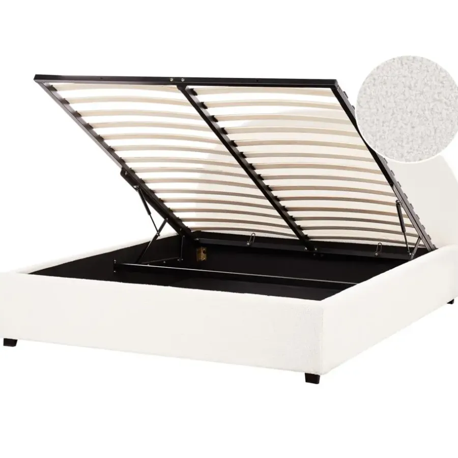 Beliani VAUCLUSE - Bed met opbergruimte - Gebroken wit - 160 x 200 cm - Bouclé