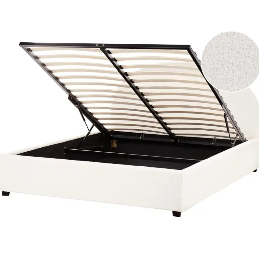 Beliani VAUCLUSE - Bed met opbergruimte - Gebroken wit - 160 x 200 cm - Bouclé