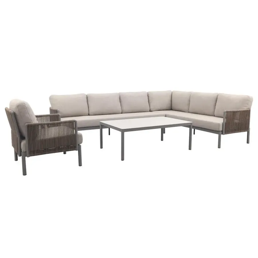 Van der Garde Tuinmeubelen - Premium VDG Sierra hoek loungeset + loungestoel - Naturel/Grijs