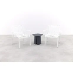 Bistro- & Balkonsets-Van der Garde Tuinmeubelen - Premium VDG Stripe/Velora loungestoelen set (3-delig) - Wit/Royal grey