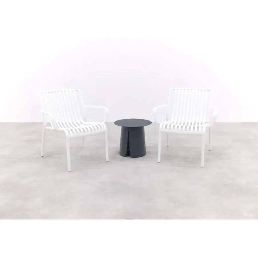 Bistro- & Balkonsets-Van der Garde Tuinmeubelen - Premium VDG Stripe/Velora loungestoelen set (3-delig) - Wit/Royal grey