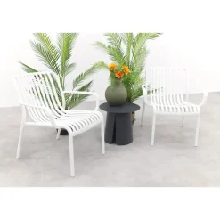 Bistro- & Balkonsets-Van der Garde Tuinmeubelen - Premium VDG Stripe/Velora loungestoelen set (3-delig) - Wit/Royal grey