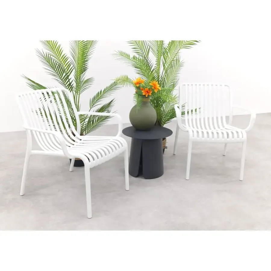 Bistro- & Balkonsets-Van der Garde Tuinmeubelen - Premium VDG Stripe/Velora loungestoelen set (3-delig) - Wit/Royal grey