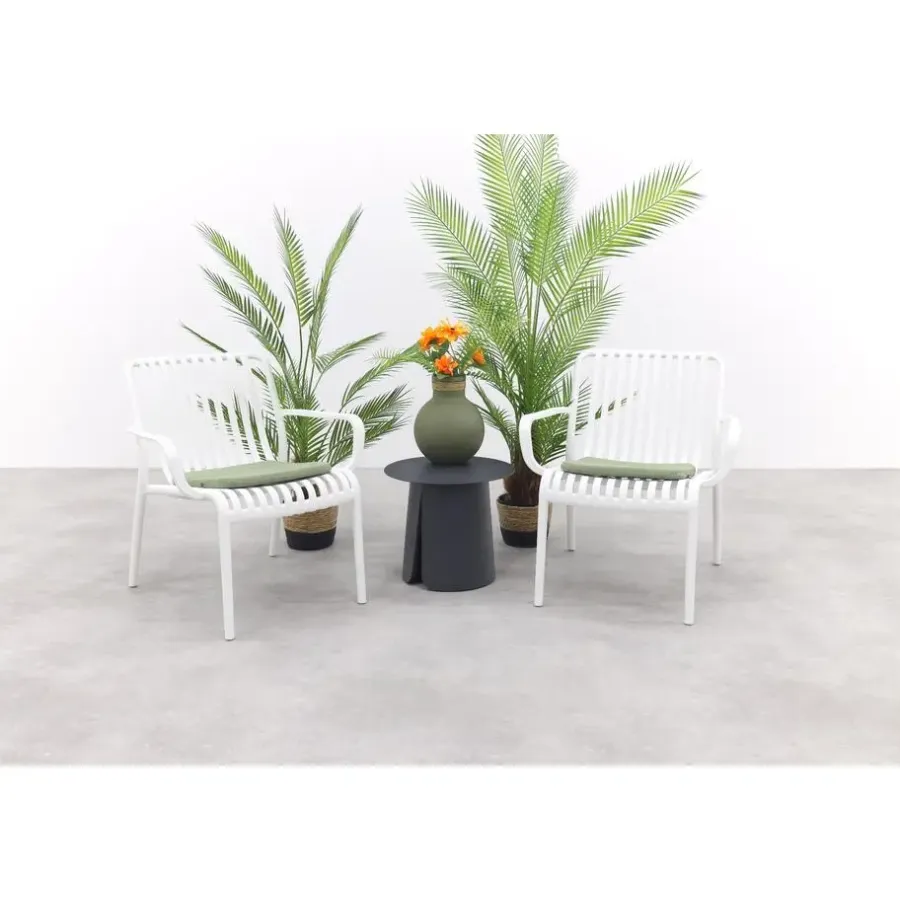 Bistro- & Balkonsets-Van der Garde Tuinmeubelen - Premium VDG Stripe/Velora loungestoelen set (3-delig) - Wit/Royal grey