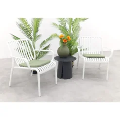 Bistro- & Balkonsets-Van der Garde Tuinmeubelen - Premium VDG Stripe/Velora loungestoelen set (3-delig) - Wit/Royal grey
