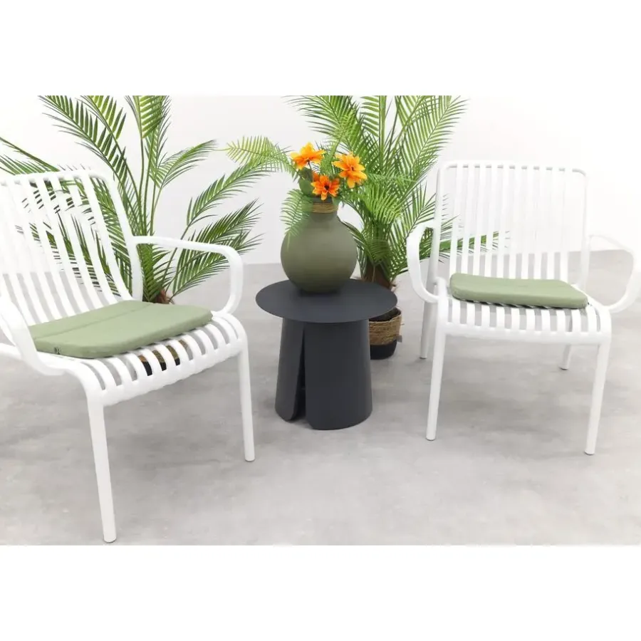 Bistro- & Balkonsets-Van der Garde Tuinmeubelen - Premium VDG Stripe/Velora loungestoelen set (3-delig) - Wit/Royal grey