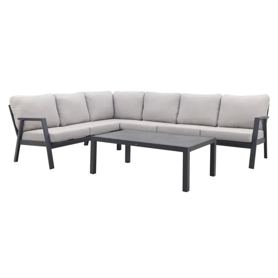 Loungesets-Van der Garde Tuinmeubelen - Premium VDG Viento/Atlanta hoek loungeset (4-delig) - Royal Grey/Antraciet