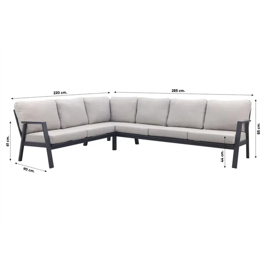 Loungesets-Van der Garde Tuinmeubelen - Premium VDG Viento/Atlanta hoek loungeset (4-delig) - Royal Grey/Antraciet