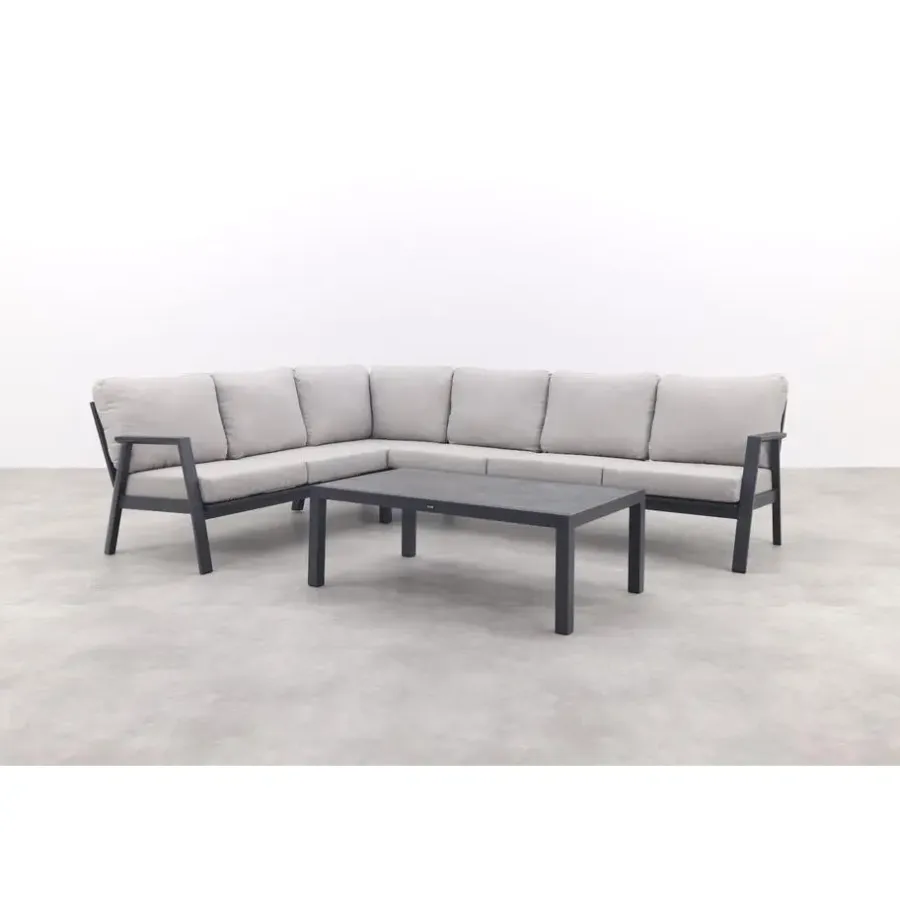Loungesets-Van der Garde Tuinmeubelen - Premium VDG Viento/Atlanta hoek loungeset (4-delig) - Royal Grey/Antraciet