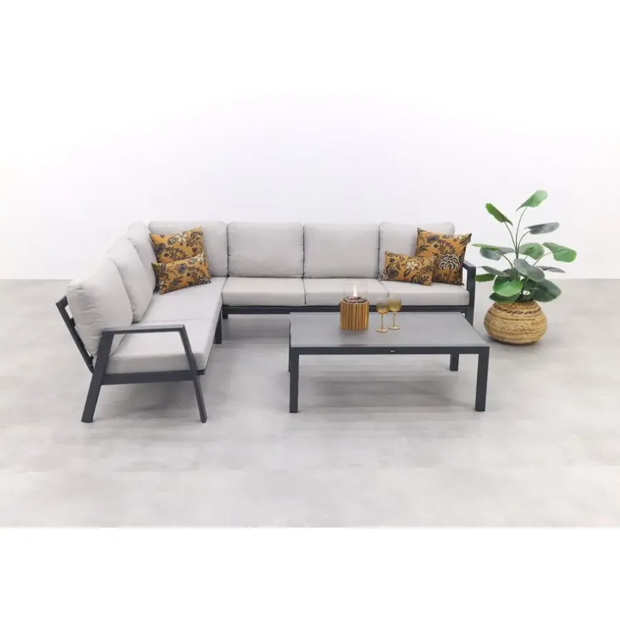 Loungesets-Van der Garde Tuinmeubelen - Premium VDG Viento/Atlanta hoek loungeset (4-delig) - Royal Grey/Antraciet
