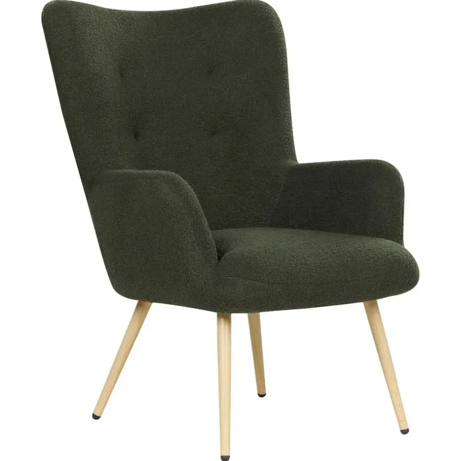 Fauteuils-Beliani VEJLE II - Fauteuil met hocker - Donkergroen - Bouclé