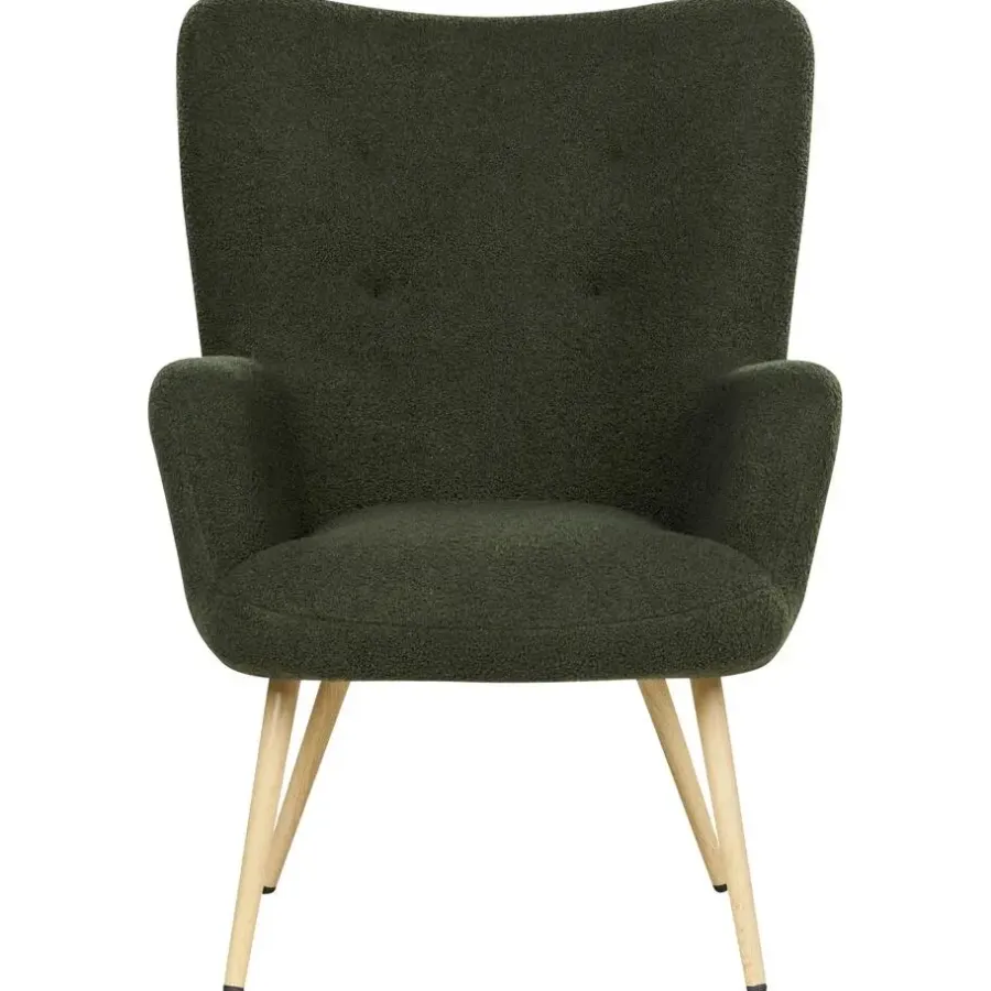 Fauteuils-Beliani VEJLE II - Fauteuil met hocker - Donkergroen - Bouclé
