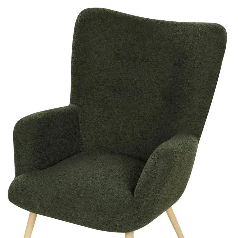 Fauteuils-Beliani VEJLE II - Fauteuil met hocker - Donkergroen - Bouclé