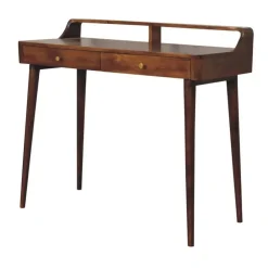 Sidetables-Artisan Furniture Verhoogde kastanjebruine sidetable met 2 lades, bruin