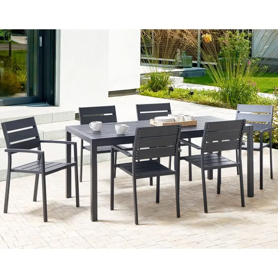 Tuintafels-Beliani VERNIO - Tuintafel - Zwart - 90 x 180 cm - Aluminium