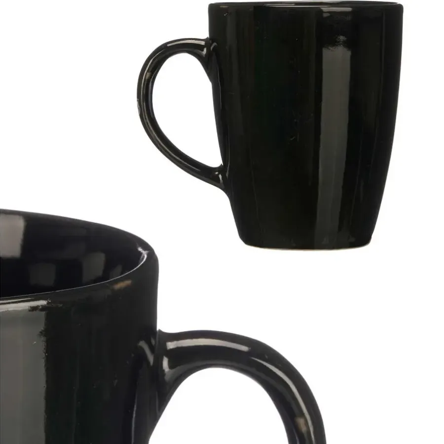 Vessia Design koffie mokken - 6x - zwart - keramiek - 330 ml