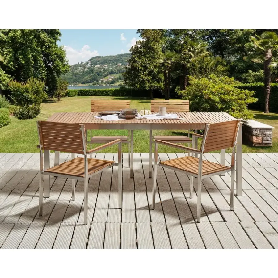Beliani VIAREGGIO II - Tuintafel - Lichte houtkleur - 90 x 200 cm - Teakhout