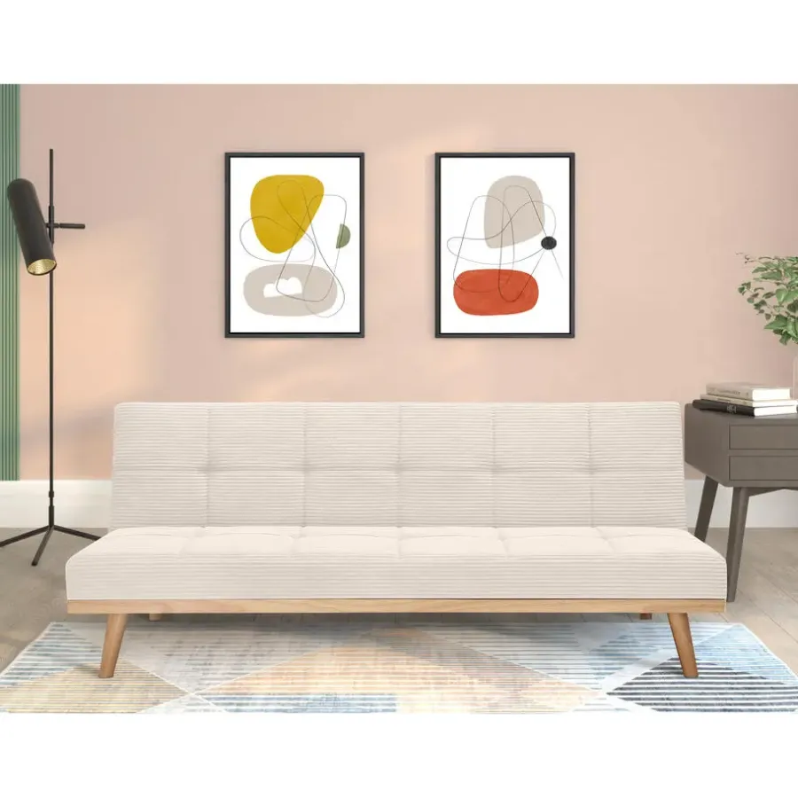 Dorel Home Vicky - 3-zits slaapbank met houten poten / crèmekleurige stof