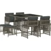 vidaXL - 9 delige Tuinset donkergrijs kussens 4 krukken - PE rattan - 110x106 cm