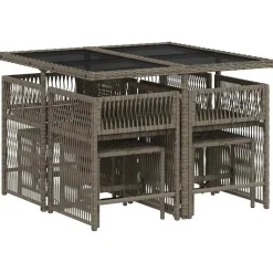vidaXL - 9 delige Tuinset donkergrijs kussens 4 krukken - PE rattan - 110x106 cm